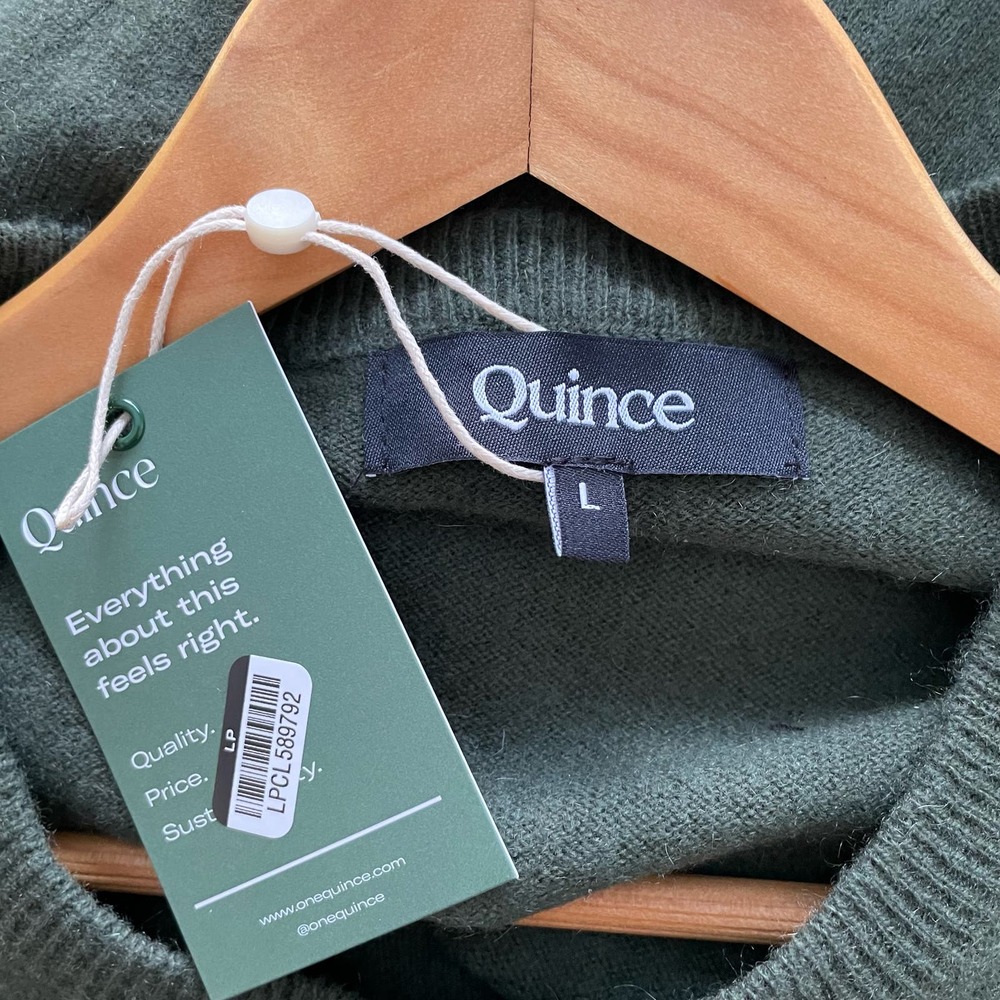 Quince 100% Mongolian Cashmere Crewneck Sweater Olive Green Size Large NEW - Picture 7 of 9